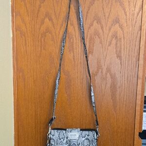 Nicole Miller Black and White Snake Print Crossbody Bag